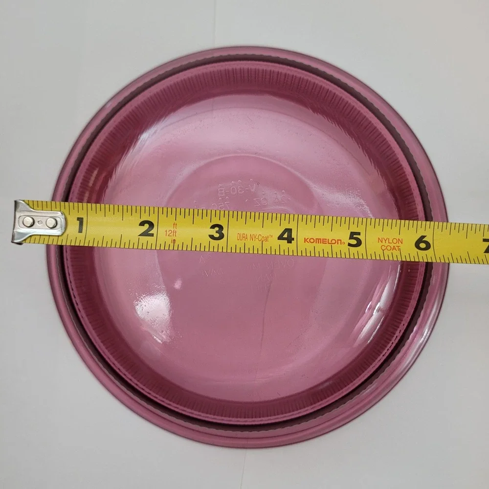Lot of 2 Corning Vision Casserole Dish V-30-B Cranberry Glass 24oz Ribbed Round